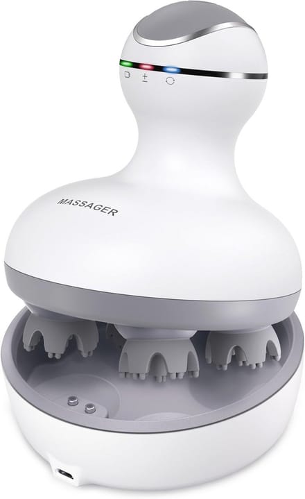 Hoofdmassageapparaat - Hoofdhuidmassager - Stressvermindering - 4 Massagekoppen - 14 x 11 x 11 cm - Wit