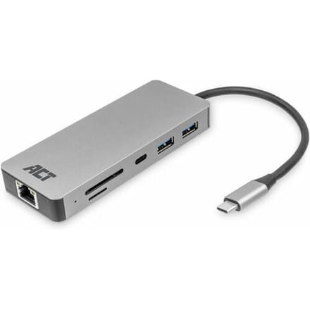 ACT USB-C 4K docking station voor 1 HDMI monitor, ethernet, USB-C, USB-A, cardreader en PD pass-through AC7092
