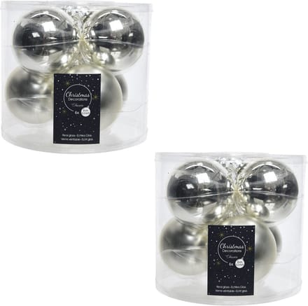 Decoris Kerstballen - 12x st - zilver - 8 cm - glas - glans en mat - glazen kerstboomversiering