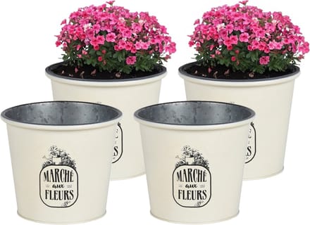 Sunnydays /plantenpot/bloempot - 4x - zink - ivoorwit - D19 x H16 cm