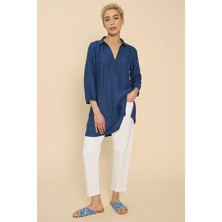 White Stuff Blaire Linen Tunic Dark Navy Taglia: 8 REGULAR | Magliette intime Outlet | Donna | Bianco