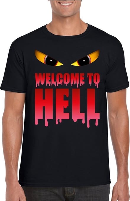 Halloween Duivel t-shirt zwart heren met enge ogen - Welcome to hell M