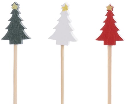 Orion Christmas Tree - Prikkers voor hapjes - Houten - Met kerstboomdecoratie - Set van 20