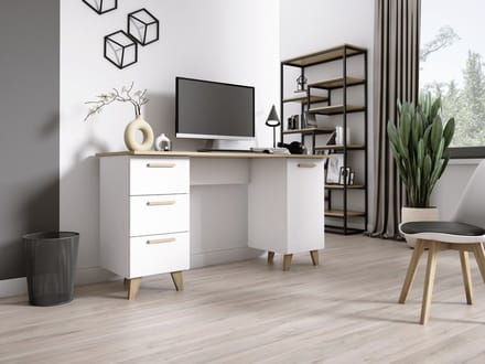 Meubel Square - Bureau SINDI - Wit - Eiken - 138cm - Scandinavische stijl