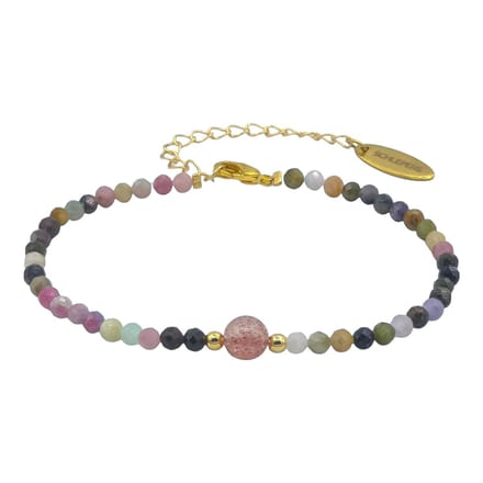 Toermalijn & Aardbeienkwarts Armband - Goldplated - 17+5 cm