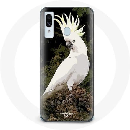Coque - Cacatoes - Samsung Galaxy A20 - Souple - Blanc - Perroquets sur l'arbre blanc