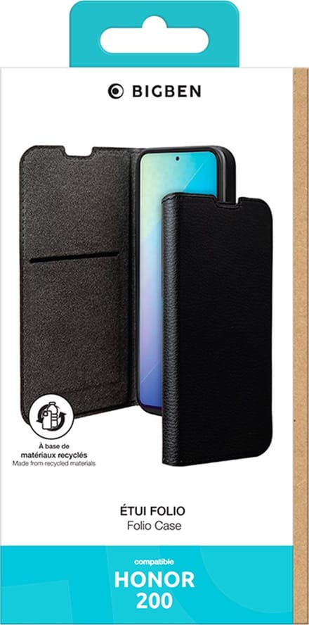 Bigben Connected, Hoesje geschikt voor Honor 200 - Folio Wallet met Standaard, Zwart