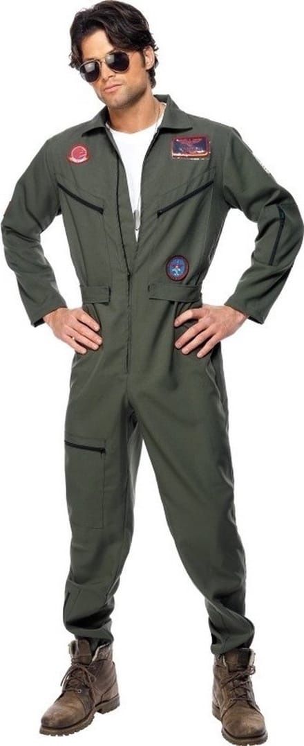 Top Gun straaljager jumpsuit - heren - piloten kostuum - polyester - Carnaval verkleedkleding 52/54