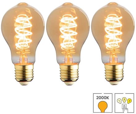 Lybardo - E27 LED Lamp - 3-pack - 3 staps Dimbaar - 3.5W - 2000K Extra Warmwit Licht