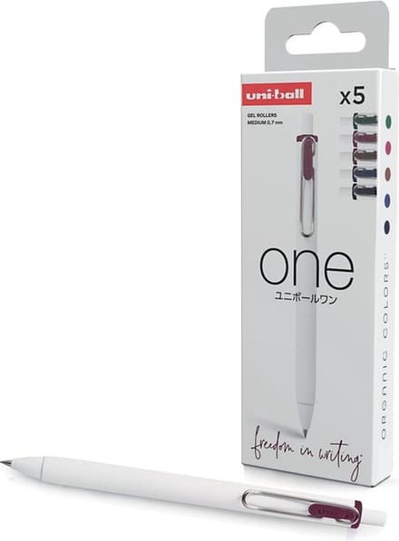 Uni-Ball One - gelpennen - organische kleuren - medium 0,7 mm - set van 5