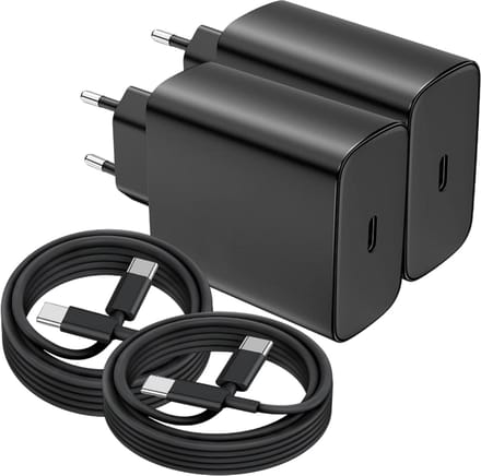 USB C Snellader 45W + USB-C Kabel 2M - 2 Pack - Oplader - Fast Charger USB-C-Adapter - Zwart