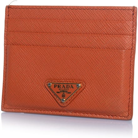 Prada, saffiano leren kaartenhouder in oranje