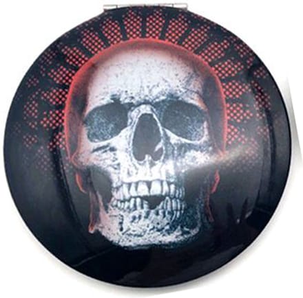 Spiegeltje Make-Up Compact Klep - Gothica Skull Nocturne Rood Front - 6.5x6.5x1cm