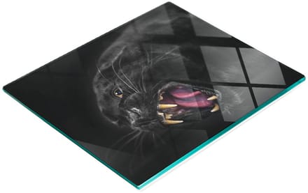 Gehard multifunctioneel decoratief bord van glas, zwart luipaardmotief, 60x52 cm