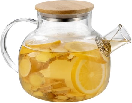 Gerimport Theepot met filter - 1 liter - glas/bamboe - 14 x 20 x 12 cm - kan/karaf