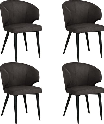 Colenis Sara Eetkamerstoelen Set van 4 – Grijs Linnen – Zwarte Poten