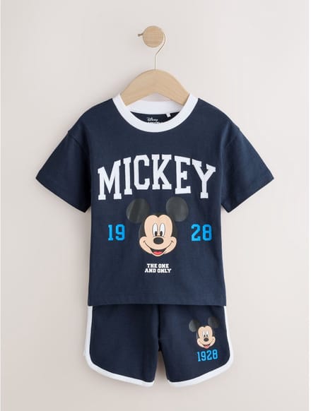 Next - Jongens - groen - Mickey Mouse T-shirt en korte broek set - Blauw