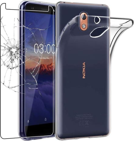 Silicone hoesje transparant met 2 Pack Tempered glas Screen Protector Geschikt voor: Nokia 3.1
