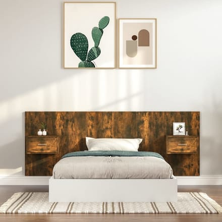 vidaXL - Hoofdbord - met - kastjes - bewerkt - hout - gerookt - eikenkleurig