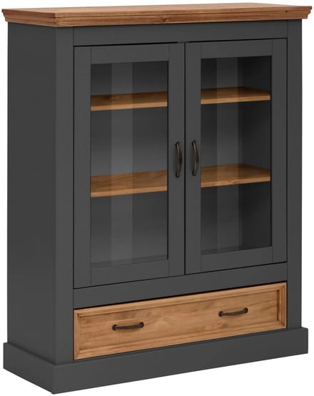 Selma Highboard Vitrinekast 2 Glazen Deuren en Lade- Antraciet -100 cm