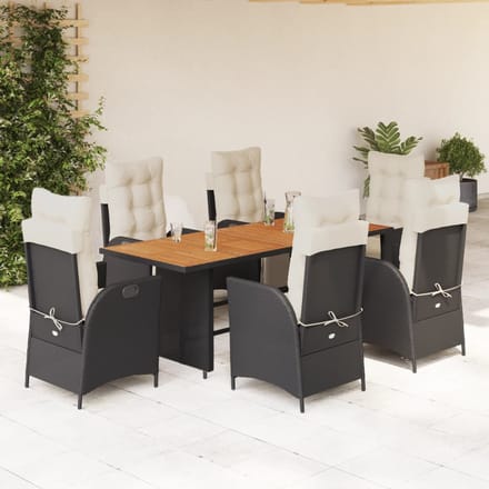 vidaXL - 7-delige - Tuinset - met - kussens - poly - rattan - zwart