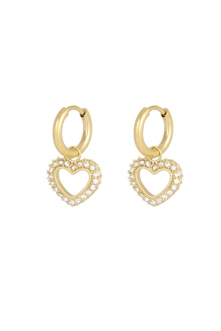 Yehwang oorbellen - Diamant hart - Goudkleurig - Stainless steel - Strass