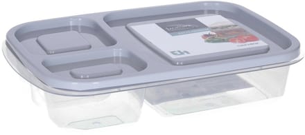 Storage Solutions Vershoudbakje/lunchbox - luchtdicht - 3 vakjes - lichtgrijs - kunststof - broodtrommel