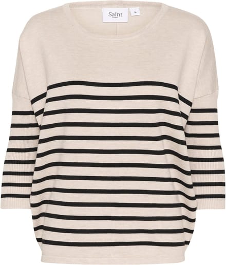 Saint Tropez MilaSZ R-neck St. Pullover Dames Trui - Gray Morn Mila Stripe