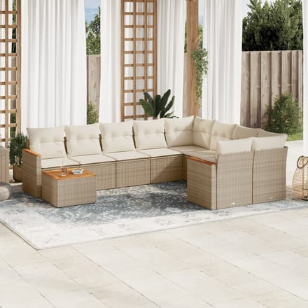 vidaXL - 10-delige - Loungeset - met - kussens - poly - rattan - beige
