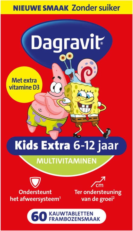 Dagravit Multivitamine Kids Extra 6-12 Jaar Spongebob - 4 x 60 kauwtabletten - Voordeelverpakking