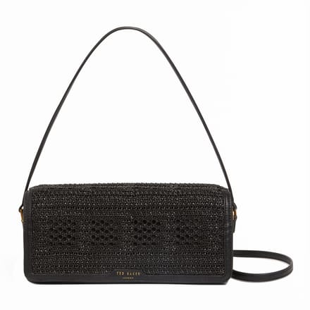 Ted Baker schoudertas Pettria Raffia Straw Elongated Shoulder Bag Black zwart