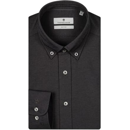 Thomas Maine Overhemd Torino Button Down Piqué Jersey Antraciet / male