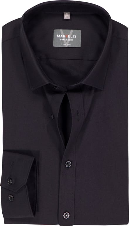 MARVELIS super slim fit overhemd - popeline - zwart - Strijkvriendelijk - Boordmaat: 42 (EU maat: L)