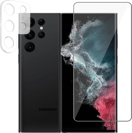 Screenprotector geschikt voor Samsung S22 Ultra - Camera Cover - Full Screen Protector Tempered Glass