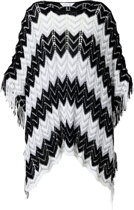 MIAMODA - Dames - Poncho oversized zigzagbreisel met glitter - Zwart - Maat 1+