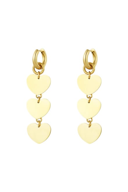 Triple lover oorbellen - hartjes - Goudkleur