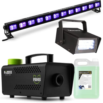 BeamZ complete Halloween lichtset - Met stroboscoop, blacklight bar en rookmachine met 5L vloeistof