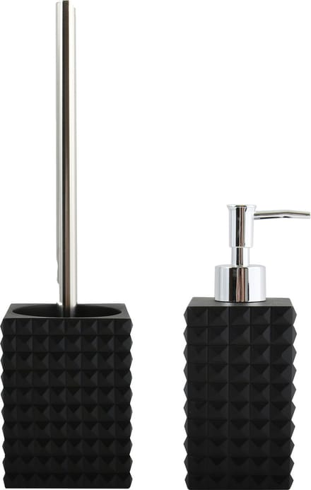 MSV Toiletborstel in houder/Zeeppompje set Kubik - Kunststeen - zwart/zilver