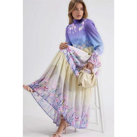 Bloemen chiffon col maxi jurk