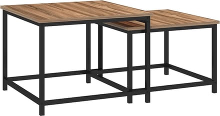 Set van 2 industriële bijzettafels met houtlook