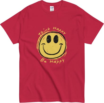 Vrolijk en Grappig T Shirt met Gele Smiley Face - Positieve Tekst - Dames Heren - Rood - M