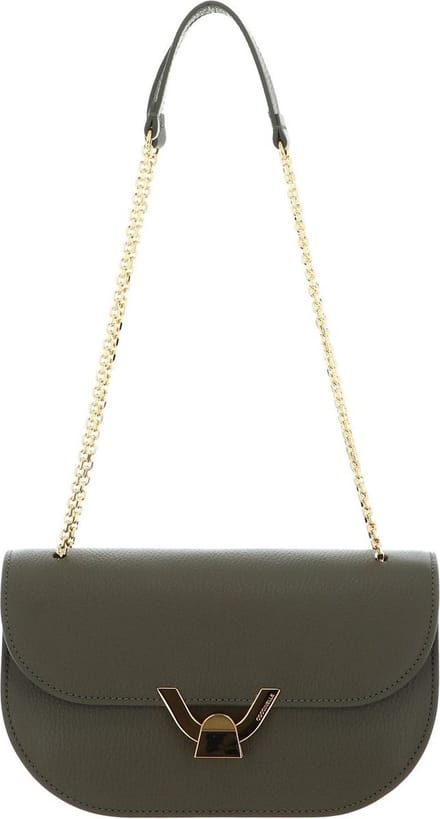 COCCINELLE Leren Schoudertas Dew Handbag Grained Leather Laurel Green Olijfgroen