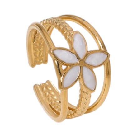 Rvs sieraden -Goudkleurige verstelbare ring met emaille bloem - trendy