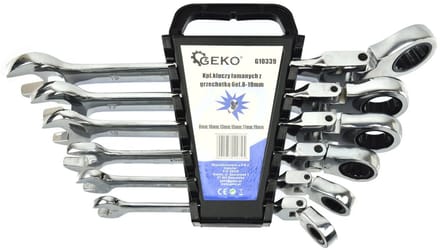 GEKO Flexibele ratelsleutelset - 180° kop - 8-19 mm - 6-delig