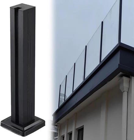 Leuning Post - Glas Balustrade Ondersteuning - Terras Afscheiding - Roestvrij Staal - 125cm Hoog - Zwart