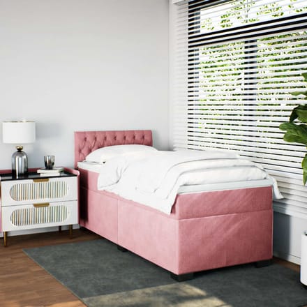 vidaXL - Boxspring - met - matras - fluweel - roze - 90x190 - cm