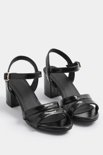 Yours Zwarte Sandalen Van Imitatieleer Met Een Middelhoge Blokhak In Brede Epasvormsize 42E