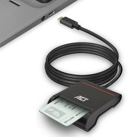 ACT Externe USB-C Smartcard eID Kaartlezer, geschikt voor Belgische ID-kaarten AC6020