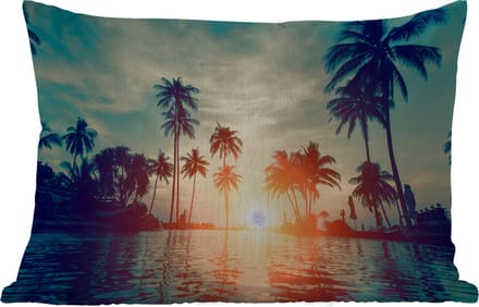 Buitenkussens - Tuin - Zee - Zonsondergang - Palmboom - Wolken - 50x30 cm