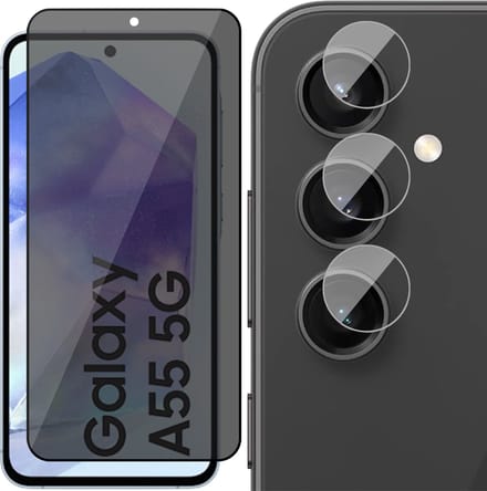 Privacy Screenprotector & Camera geschikt voor Samsung Galaxy A55 - Volledig Dekkend Glas